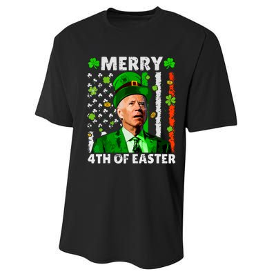 Merry 4th Of St Patricks Day Joe Biden Leprechaun Hat Clover Performance Sprint T-Shirt