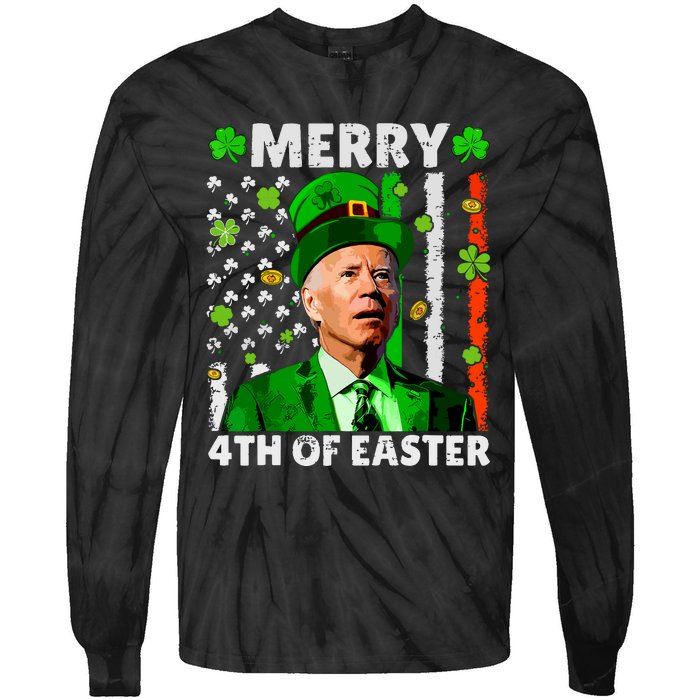 Merry 4th Of St Patricks Day Joe Biden Leprechaun Hat Clover Tie-Dye Long Sleeve Shirt