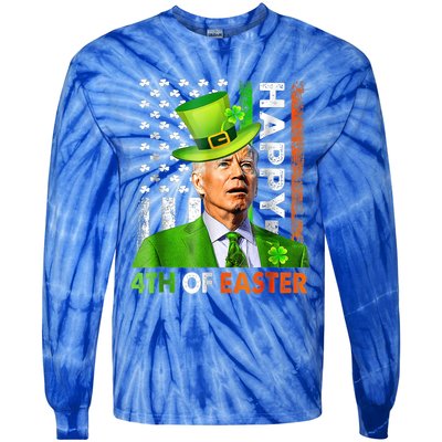 Merry 4th Of St Patricks Day Joe Biden Leprechaun Hat Clover Gift Tie-Dye Long Sleeve Shirt