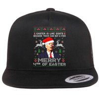 Merry 4th Of Easter Funny Biden Ugly Christmas Sweater  Flat Bill Trucker Hat