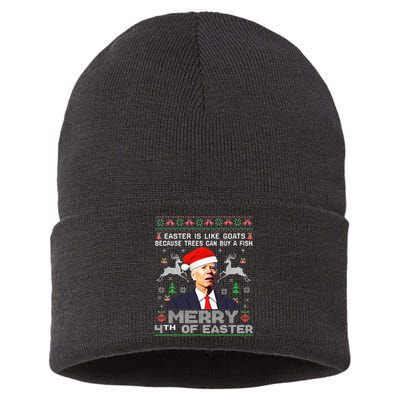 Merry 4th Of Easter Funny Biden Ugly Christmas Sweater  Sustainable Knit Beanie