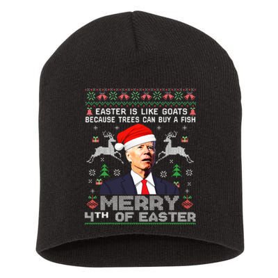 Merry 4th Of Easter Funny Biden Ugly Christmas Sweater  Short Acrylic Beanie