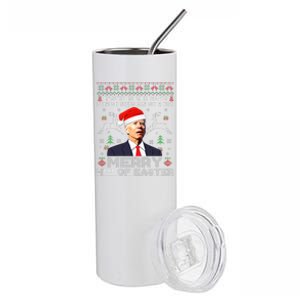 Merry 4th Of Easter Funny Biden Ugly Christmas Sweater  Stainless Steel Tumbler