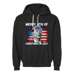 Merry 4th Of Christmas In July Funny Biden Garment-Dyed Fleece Hoodie