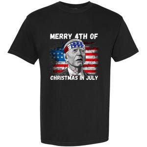 Merry 4th Of Christmas In July Funny Biden Garment-Dyed Heavyweight T-Shirt