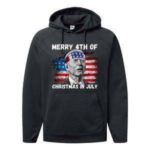 Merry 4th Of Christmas In July Funny Biden Performance Fleece Hoodie