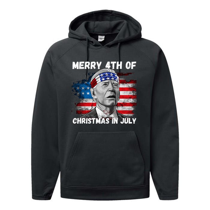 Merry 4th Of Christmas In July Funny Biden Performance Fleece Hoodie