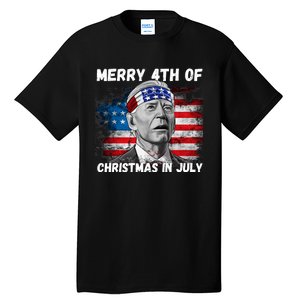 Merry 4th Of Christmas In July Funny Biden Tall T-Shirt