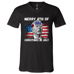 Merry 4th Of Christmas In July Funny Biden V-Neck T-Shirt