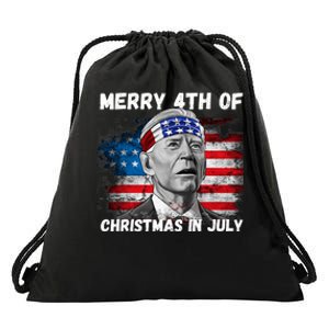 Merry 4th Of Christmas In July Funny Biden Drawstring Bag