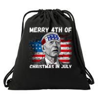 Merry 4th Of Christmas In July Funny Biden Drawstring Bag