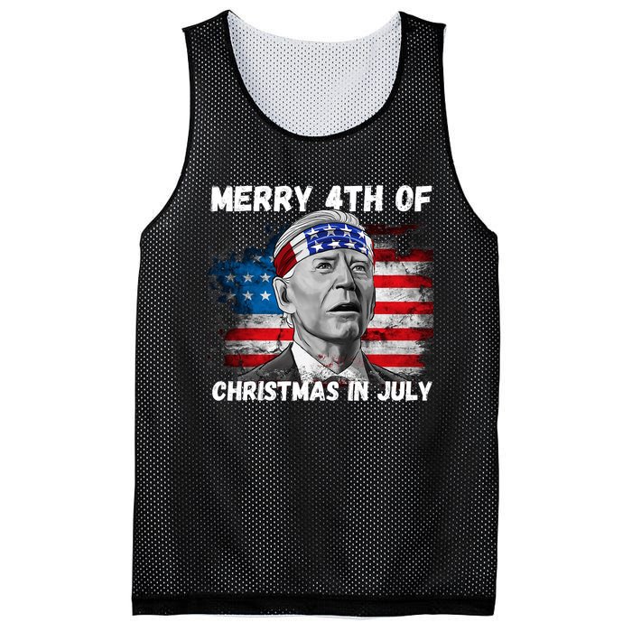 Merry 4th Of Christmas In July Funny Biden Mesh Reversible Basketball Jersey Tank