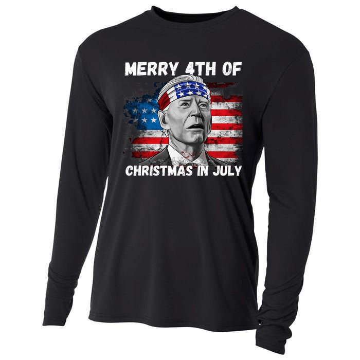 Merry 4th Of Christmas In July Funny Biden Cooling Performance Long Sleeve Crew