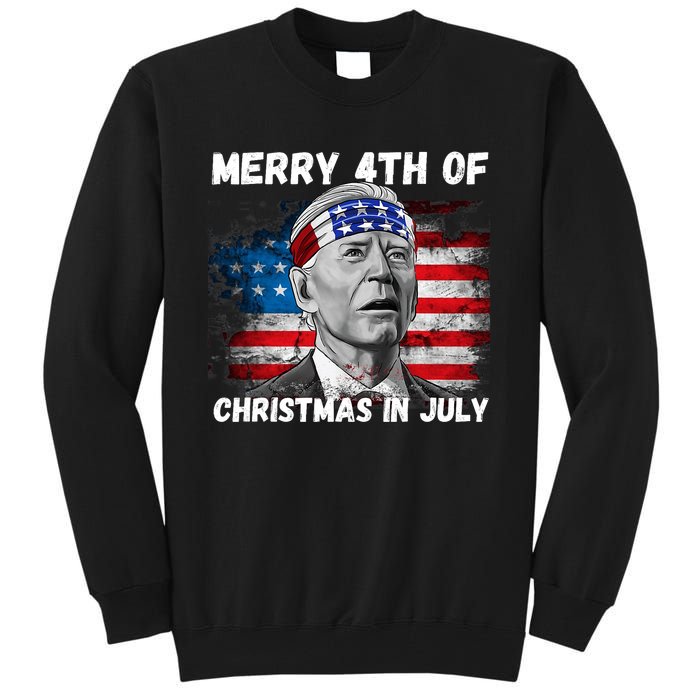 Merry 4th Of Christmas In July Funny Biden Tall Sweatshirt