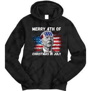 Merry 4th Of Christmas In July Funny Biden Tie Dye Hoodie