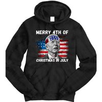 Merry 4th Of Christmas In July Funny Biden Tie Dye Hoodie