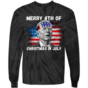 Merry 4th Of Christmas In July Funny Biden Tie-Dye Long Sleeve Shirt