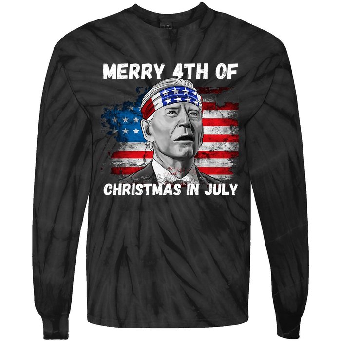 Merry 4th Of Christmas In July Funny Biden Tie-Dye Long Sleeve Shirt