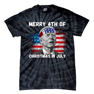 Merry 4th Of Christmas In July Funny Biden Tie-Dye T-Shirt