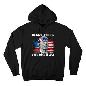 Merry 4th Of Christmas In July Funny Biden Tall Hoodie