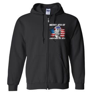 Merry 4th Of Christmas In July Funny Biden Full Zip Hoodie