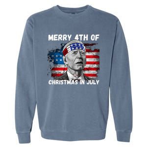 Merry 4th Of Christmas In July Funny Biden Garment-Dyed Sweatshirt