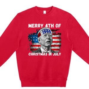 Merry 4th Of Christmas In July Funny Biden Premium Crewneck Sweatshirt