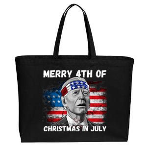 Merry 4th Of Christmas In July Funny Biden Cotton Canvas Jumbo Tote