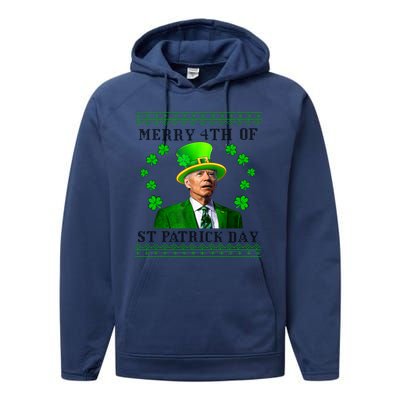 Merry 4th Of St Patrick's Day Funny Joe Biden Gift Performance Fleece Hoodie