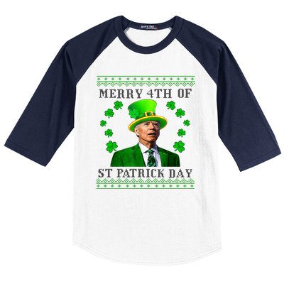 Merry 4th Of St Patrick's Day Funny Joe Biden Gift Baseball Sleeve Shirt