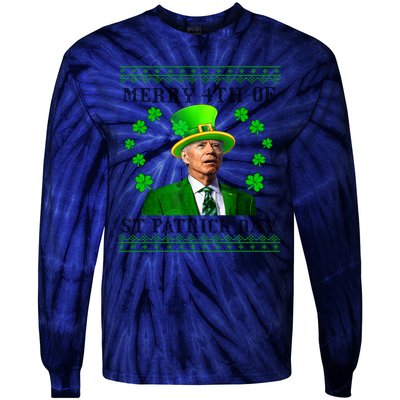 Merry 4th Of St Patrick's Day Funny Joe Biden Gift Tie-Dye Long Sleeve Shirt