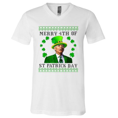 Merry 4th Of St Patrick's Day Funny Joe Biden Gift V-Neck T-Shirt