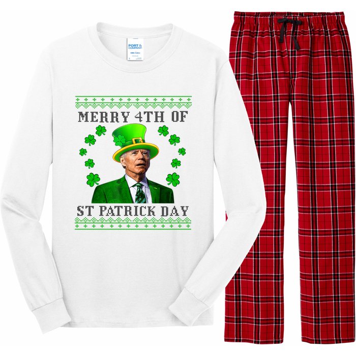 Merry 4th Of St Patrick's Day Funny Joe Biden Gift Long Sleeve Pajama Set