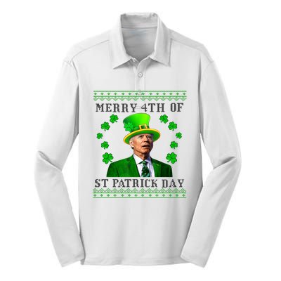 Merry 4th Of St Patrick's Day Funny Joe Biden Gift Silk Touch Performance Long Sleeve Polo