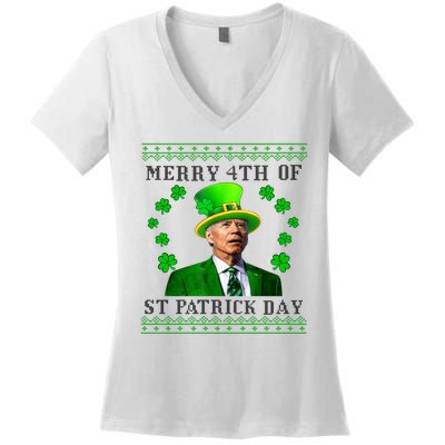 Merry 4th Of St Patrick's Day Funny Joe Biden Gift Women's V-Neck T-Shirt