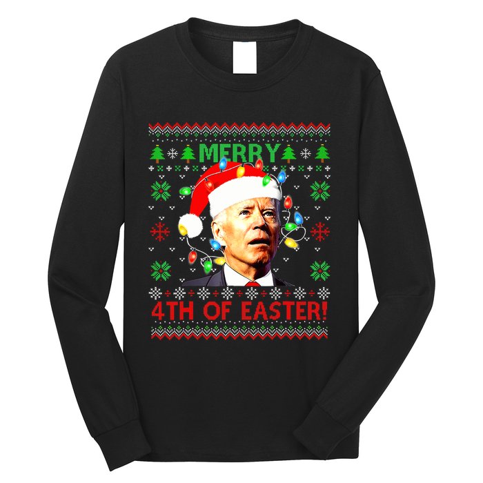 Merry 4th Of Easter Santa Joe Biden Ugly Christmas Sweater Biden Confused Long Sleeve Shirt