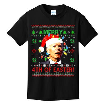 Merry 4th Of Easter Santa Joe Biden Ugly Christmas Sweater Biden Confused Kids T-Shirt