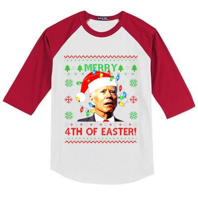 Merry 4th Of Easter Santa Joe Biden Ugly Christmas Sweater Biden Confused Kids Colorblock Raglan Jersey