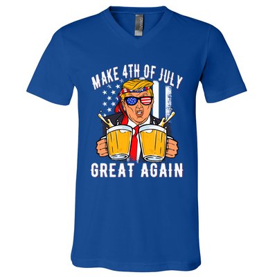 Make 4th Of July Great Again Funny Trump Beer Patriotic Great Gift V-Neck T-Shirt