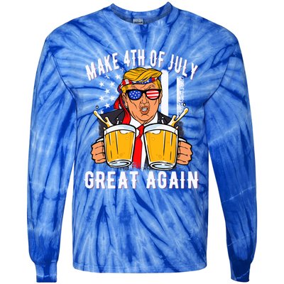 Make 4th Of July Great Again Funny Trump Beer Patriotic Great Gift Tie-Dye Long Sleeve Shirt