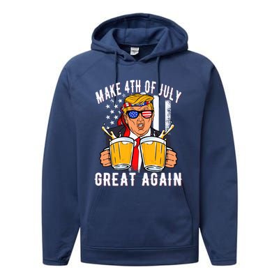 Make 4th Of July Great Again Funny Trump Beer Patriotic Great Gift Performance Fleece Hoodie