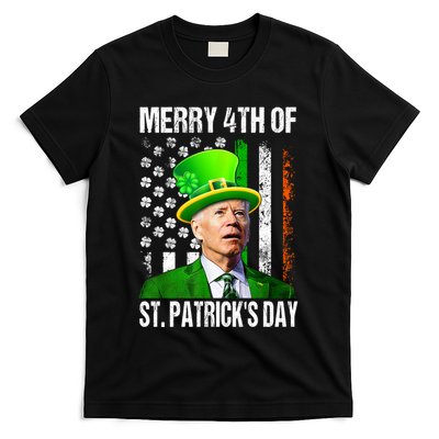 Merry 4th Of St PatrickS Day Funny Joe Biden Leprechaun Hat T-Shirt