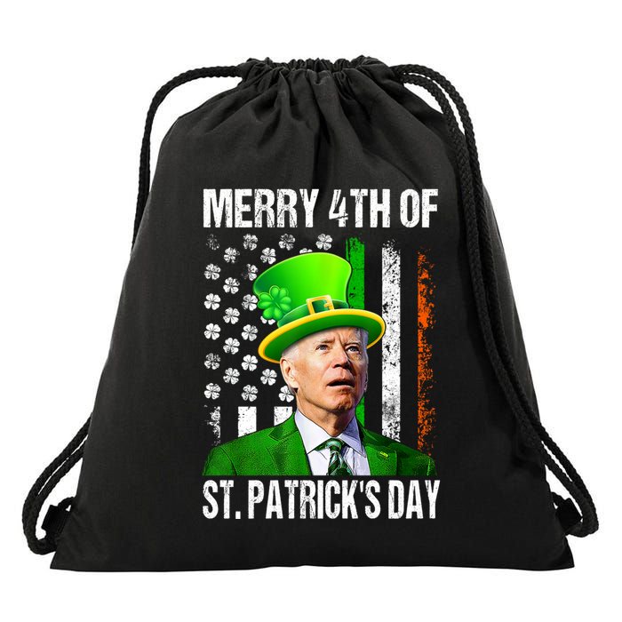 Merry 4th Of St PatrickS Day Funny Joe Biden Leprechaun Hat Drawstring Bag
