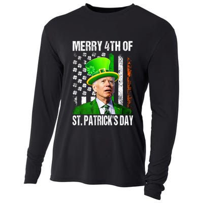 Merry 4th Of St PatrickS Day Funny Joe Biden Leprechaun Hat Cooling Performance Long Sleeve Crew