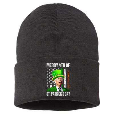 Merry 4th Of St PatrickS Day Funny Joe Biden Leprechaun Hat Sustainable Knit Beanie