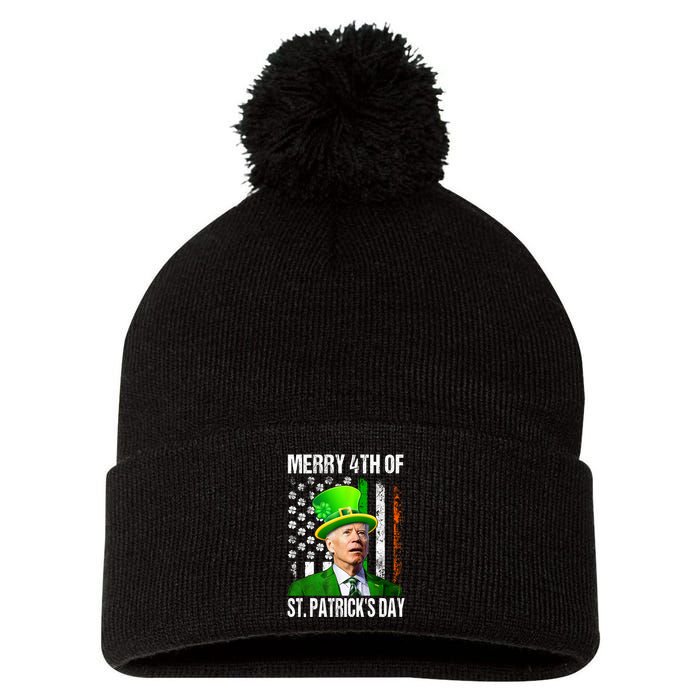 Merry 4th Of St PatrickS Day Funny Joe Biden Leprechaun Hat Pom Pom 12in Knit Beanie