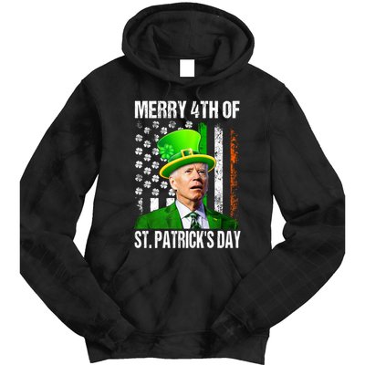 Merry 4th Of St PatrickS Day Funny Joe Biden Leprechaun Hat Tie Dye Hoodie