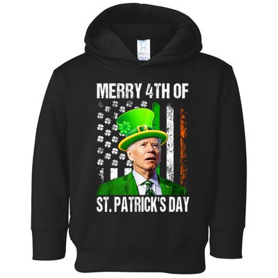 Merry 4th Of St PatrickS Day Funny Joe Biden Leprechaun Hat Toddler Hoodie