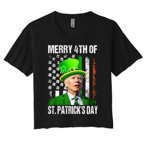 Merry 4th Of St PatrickS Day Funny Joe Biden Leprechaun Hat Women's Crop Top Tee