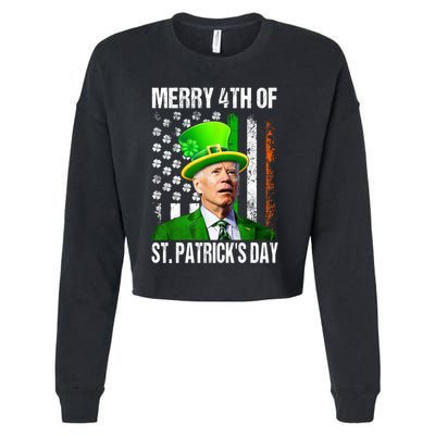 Merry 4th Of St PatrickS Day Funny Joe Biden Leprechaun Hat Cropped Pullover Crew